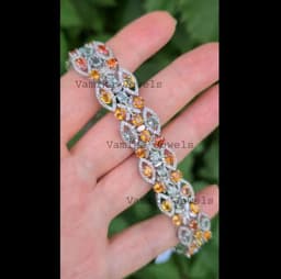 Multi Sapphire Diamond Bracelet, Sterling Silver Rhodium Plated thumbnail 5