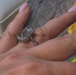 Natural Prasiolite Sterling Silver Ring, Pave Diamond Green Stone Statement Jewelry thumbnail 4