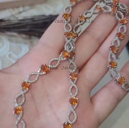 Natural Orange Sapphire Necklace, 925 Sterling Silver Emerald Diamond Multi Stone Jewelry thumbnail 2