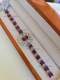 Natural Ruby Bracelet, 925 Sterling Silver Polik Pave Diamond Halo Statement Jewelry thumbnail 9