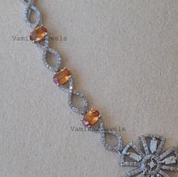 Natural Orange Sapphire Necklace, 925 Sterling Silver Emerald Diamond Multi Stone Jewelry thumbnail 8