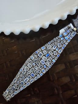 Natural Moonstone Pave Diamond Bracelet, 925 Sterling Silver White Stone Cluster Jewelry thumbnail 9