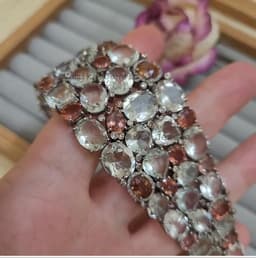 Natural Green Amethyst & Tourmaline Bracelet, Sterling Silver Diamond Multi Stone Wide Band Jewelry thumbnail 2