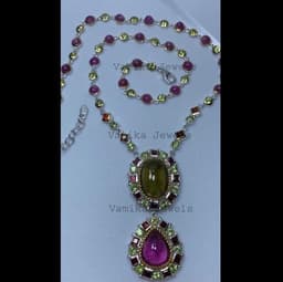 Natural Rubellite Tourmaline Necklace, 925 Sterling Silver Ruby, Peridot and Garnet Statement Jewelry thumbnail 6