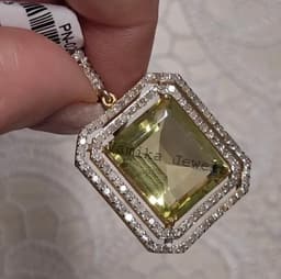 Natural Lemon Topaz & Diamond Halo Pendant, Emerald Cut Sterling Silver Statement Jewelry thumbnail 4