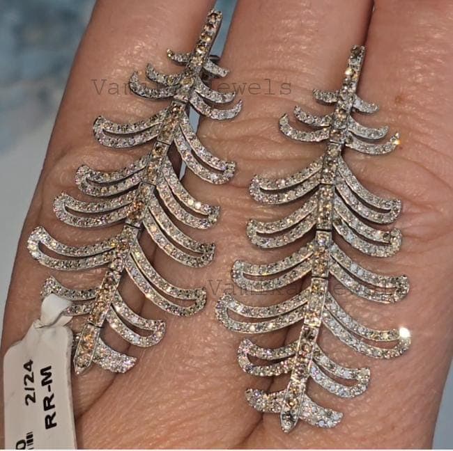 Natural Diamond Dangle Earrings, 925 Sterling Silver Statement Jewelry, Mothers Day Gift