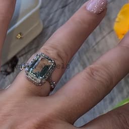 Natural Prasiolite Sterling Silver Ring, Pave Diamond Green Stone Statement Jewelry thumbnail 3