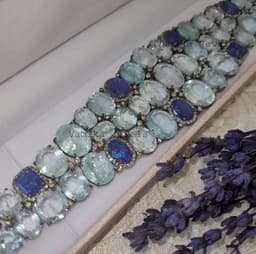 Natural Aquamarine Bracelet, 925 Sterling Silver Tanzanite Pave Diamond Halo Jewelry thumbnail 5