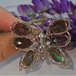 Natural Black Opal Butterfly Brooch, 925 Sterling Silver Aquamarine Diamond Statement Jewelry, Anniversary Gift thumbnail 6