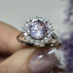 Natural Solitaire Kunzite & Diamond Cocktail Ring, 925 Sterling Silver Bridal Jewelry, Wedding Gift thumbnail 1