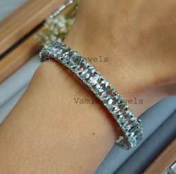 Aquamarine Diamond Sterling Silver Bangle Bracelet, Handmade Gemstone Jewelry thumbnail 6