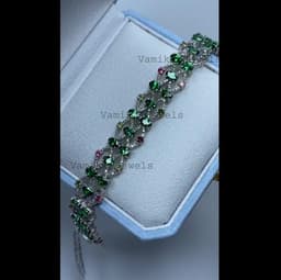 Natural Tsavorite & Diamond Tennis Bracelet, 925 Sterling Silver Elegant Multi Tourmaline Statement Jewelry thumbnail 6
