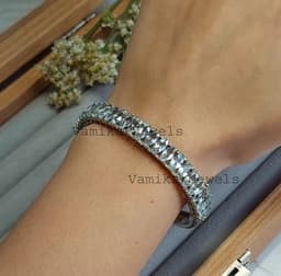 Aquamarine Diamond Sterling Silver Bangle Bracelet, Handmade Gemstone Jewelry thumbnail 5