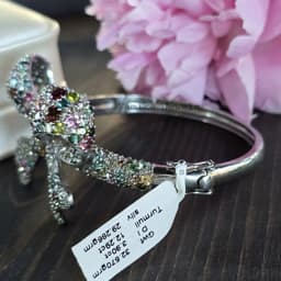 Natural Multi Tourmaline & Diamond Bangle, 925 Sterling Silver Cluster Statement Jewelry thumbnail 2