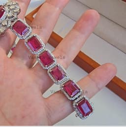 Natural Ruby Bracelet, 925 Sterling Silver Polik Pave Diamond Halo Statement Jewelry thumbnail 5