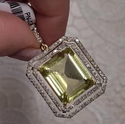 Natural Lemon Topaz & Diamond Halo Pendant, Emerald Cut Sterling Silver Statement Jewelry thumbnail 5