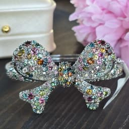 Natural Multi Tourmaline & Diamond Bangle, 925 Sterling Silver Cluster Statement Jewelry thumbnail 9