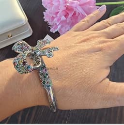 Natural Multi Tourmaline & Diamond Bangle, 925 Sterling Silver Cluster Statement Jewelry thumbnail 1