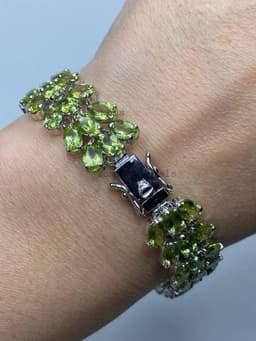 Natural Peridot Tennis Bracelet, 925 Sterling Silver Green Stone Cluster Jewelry thumbnail 6