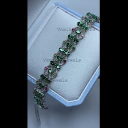 Natural Tsavorite & Diamond Tennis Bracelet, 925 Sterling Silver Elegant Multi Tourmaline Statement Jewelry thumbnail 2
