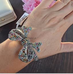 Natural Multi Tourmaline & Diamond Bangle, 925 Sterling Silver Cluster Statement Jewelry thumbnail 3