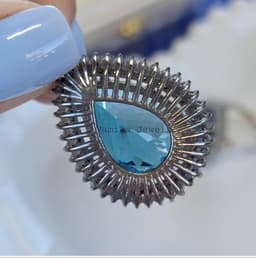 Natural London Blue Topaz Diamond Pendant, 925 Sterling Silver Double Halo Statement Jewelry thumbnail 4