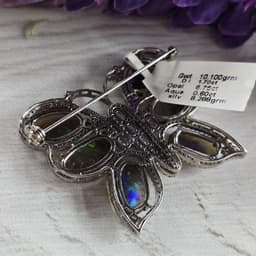 Natural Black Opal Butterfly Brooch, 925 Sterling Silver Aquamarine Diamond Statement Jewelry, Anniversary Gift thumbnail 5