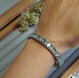 Aquamarine Diamond Sterling Silver Bangle Bracelet, Handmade Gemstone Jewelry thumbnail 1