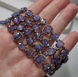 Handmade Tanzanite Bracelet, Pave Diamond Sterling Silver, December Birthstone thumbnail 7