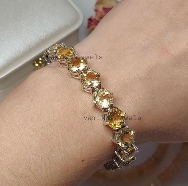 Natural Citrine Tennis Bracelet – Sterling Silver, Handmade Jewelry