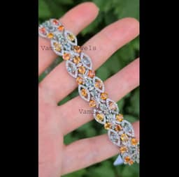 Multi Sapphire Diamond Bracelet, Sterling Silver Rhodium Plated thumbnail 4
