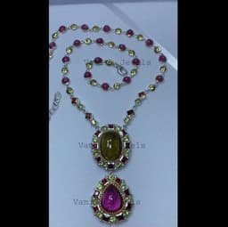 Natural Rubellite Tourmaline Necklace, 925 Sterling Silver Ruby, Peridot and Garnet Statement Jewelry thumbnail 4