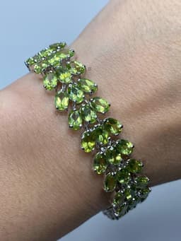 Natural Peridot Tennis Bracelet, 925 Sterling Silver Green Stone Cluster Jewelry thumbnail 5