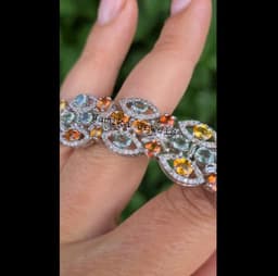 Multi Sapphire Diamond Bracelet, Sterling Silver Rhodium Plated thumbnail 1