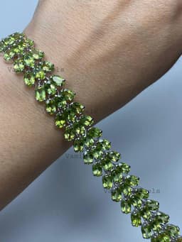 Natural Peridot Tennis Bracelet, 925 Sterling Silver Green Stone Cluster Jewelry thumbnail 2