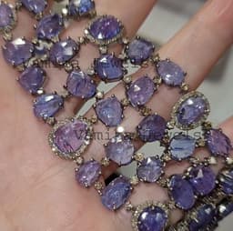 Handmade Tanzanite Bracelet, Pave Diamond Sterling Silver, December Birthstone thumbnail 6