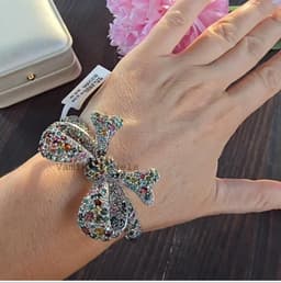 Natural Multi Tourmaline & Diamond Bangle, 925 Sterling Silver Cluster Statement Jewelry thumbnail 6