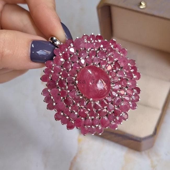 Natural Ruby Brooch Pendant, 925 Sterling Silver Handmade Gemstone Cluster Jewelry, July Birthstone