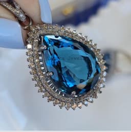 Natural London Blue Topaz Diamond Pendant, 925 Sterling Silver Double Halo Statement Jewelry thumbnail 7