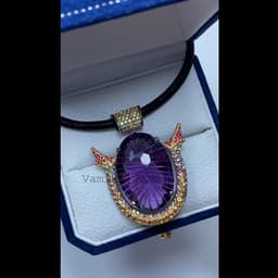 Natural Purple Amethyst Pendant, 925 Sterling Silver Rainbow Sapphire Multi Stone Cocktail Jewelry thumbnail 6