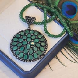 Natural Emerald & Diamond Pendant, Sterling Silver Floral Statement Jewelry, Handmade Green Gemstone Design thumbnail 1