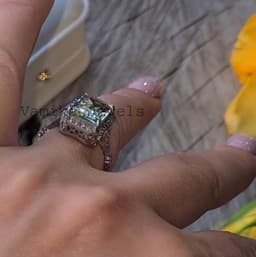 Natural Prasiolite Sterling Silver Ring, Pave Diamond Green Stone Statement Jewelry thumbnail 2