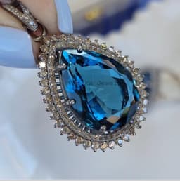 Natural London Blue Topaz Diamond Pendant, 925 Sterling Silver Double Halo Statement Jewelry thumbnail 3