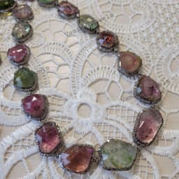 Natural Multi Tourmaline & Diamond Necklace, Handmade 925 Sterling Silver Bridal Wedding Statement Jewelry thumbnail 7