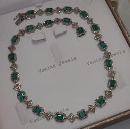 Natural Emerald Pave Diamond Halo Necklace - 925 Sterling Silver Luxury Statement Jewelry thumbnail 1