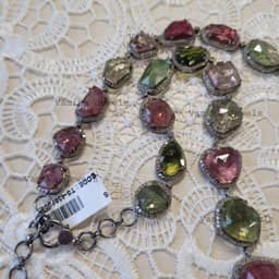 Natural Multi Tourmaline & Diamond Necklace, Handmade 925 Sterling Silver Bridal Wedding Statement Jewelry thumbnail 3