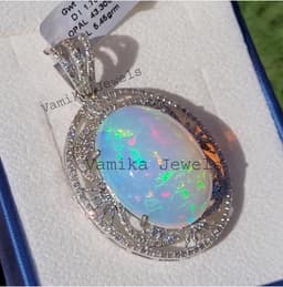 Natural Fire Opal & Diamond Pendant, Sterling Silver Halo October Birthstone Jewelry thumbnail 4