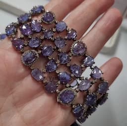 Handmade Tanzanite Bracelet, Pave Diamond Sterling Silver, December Birthstone thumbnail 3