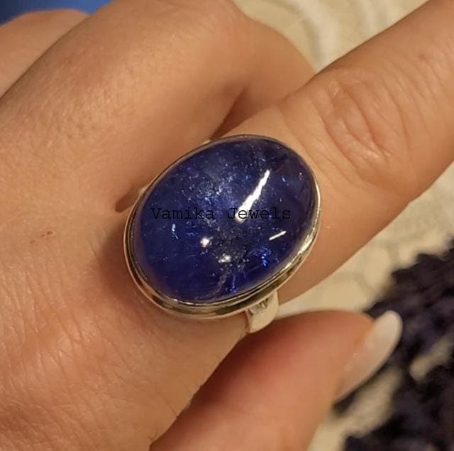 Handmade Oval Tanzanite Statement Ring, Sterling Silver, December Birthstone