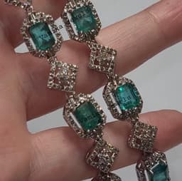 Natural Emerald Pave Diamond Halo Necklace - 925 Sterling Silver Luxury Statement Jewelry thumbnail 3